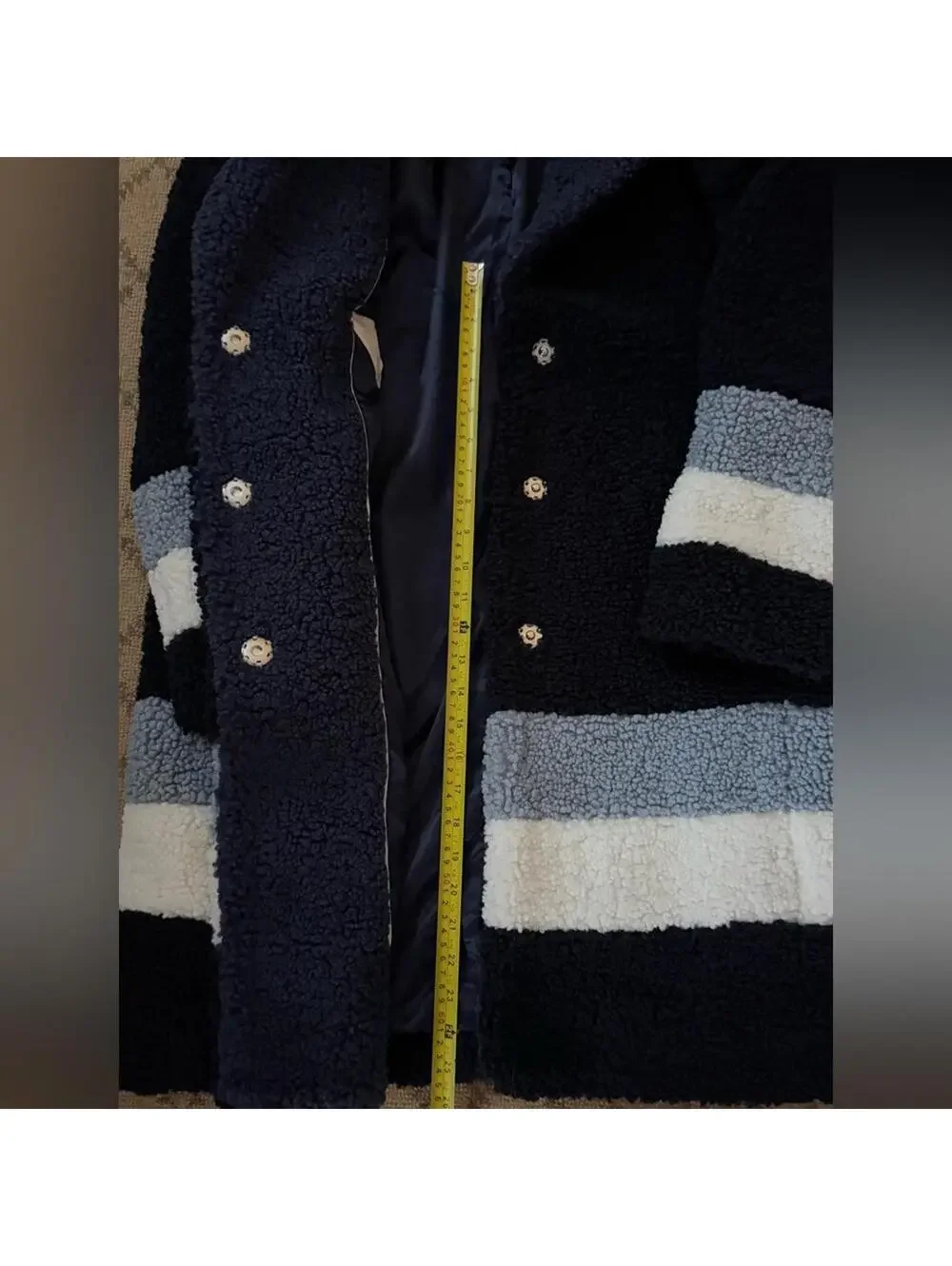 J. Crew Navy sherpa single button topcoat with blue colorblock details NWOT M